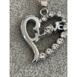 Heart-Shaped Love Pendant Necklace With Rhinestone Accents & Silver Chain Jewelr